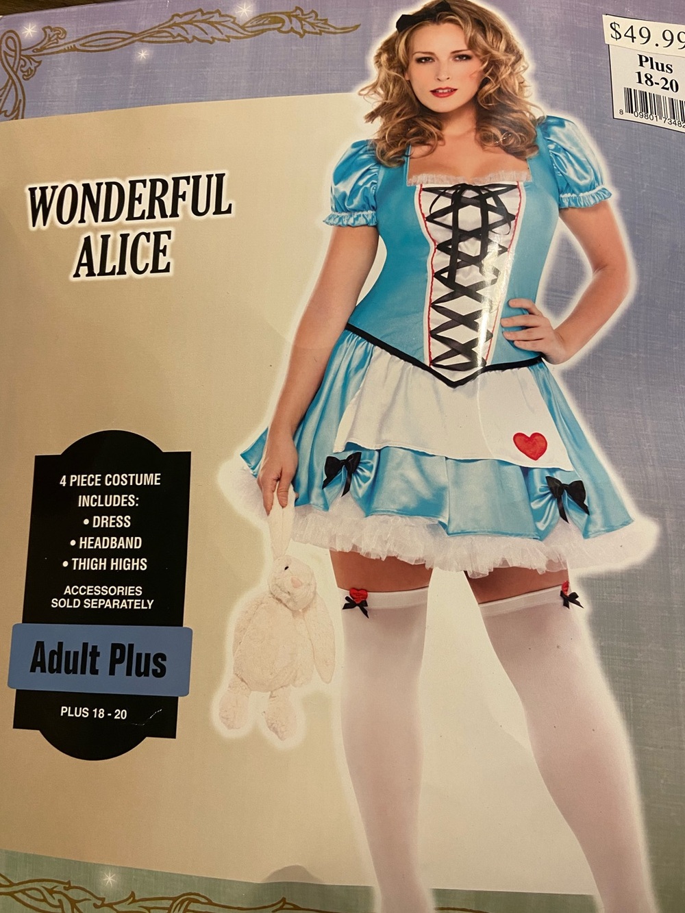 Wonderful Alice Adult Plus 18-20 Dress Only Costume - Blue/White